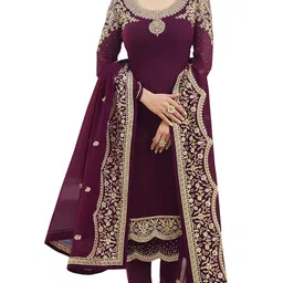 rudraprayag Women Georgette Anarkali Knee-Length Gown(LT-5_Wine_Free Size) image 2