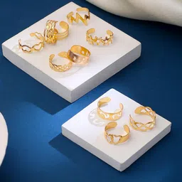 yellow chimes Golden Toe Rings for Women | Gold Plated Toe Ring Set | Bichiya for Women 10 Pcs Combo Set | Accessories Jewellery for Women | Birthday Gift for Women Anniversary Gift for Wife image 2