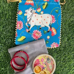 goldgiftideas Silk Cow Print Potli Bags for Gift, Potli Bags for Women, Dry Fruit Gifting Bags, Potli Purse for Gift Packing, Shagun Pouches for Baby Shower, Shagun Return Gift Bags image 2