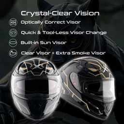 Axor Apex Marvel Black Panther ISI ECE and DOT Certified Full Face Helmet for Men and Women with Dual Visors-Black Gold-XL image 5