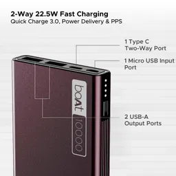 boAt Energyshroom PB300 Powerbank with 10000mAh Battery, 22.5w Fast Charging, Micro USB Input 12-Layer Smart IC Protection, LED Indicators and Aluminum Alloy Casing(Burgundy) image 2