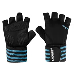BADOWL Gym Gloves with Wrist Strap Grips Accessories for Men & Women | Cycling Gloves, Bike Sports Gloves, Training Gloves & Exercise Gloves (Blue-Free Size) image 1