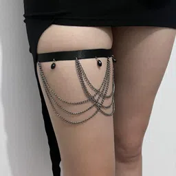 elaccent Black Crystal Pendant Leg Chain | Tassel Thigh Ring for Women & Girls image 2