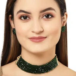 karatcart Green Crystal Beaded Choker Necklace Setfor Women image 2