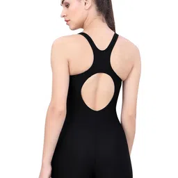 lactra Women's Nylon Swimming Costume| Racer Leg Suit I Padded | Sleeveless (LA_LS_568_Black) image 2
