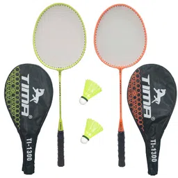 Tima 2 Player Badminton Racquet Machine Gutted Aluminium Light Weight Replacement Set, Orange, Green, (TI-1300) image 1