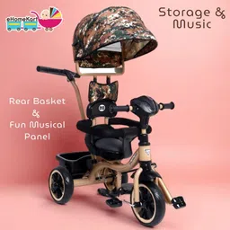 Fun Ride Kids Aster Tricycle with 360 Rotatable Seat, Parental Control Handle, Adjustable Canopy for 1.5 to 5 Years - Musical Trike for Kids with Safety Handle for Boys and Girls (Beige) image 2