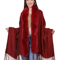 manra Women Woolen Fur Border Stole Sc 14 (C9-DANE-RP68__free size) image 3