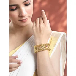 peora Gold Plated Thick Single Piece Synthetic Stone Studded Openable Kada Bangle Traditional Jewellery for Women image 2