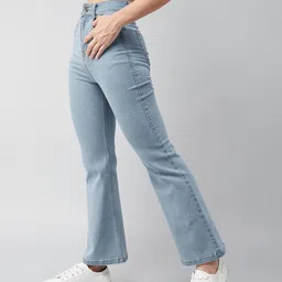 dolce crudo Women's Light Blue Bootcut High Rise Regular Stretchable Denim Jeans image 3