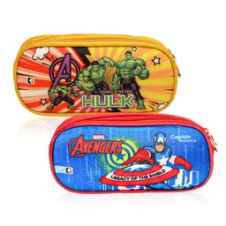 kuber industries Pack of 2 Pencil Pouch | 2 Compartments Utility Pouch | Multi-Purpose Travel Pouch | Waterproof Stationary Bag for Kids | Marvel Geometry Box | Multicolor image 1