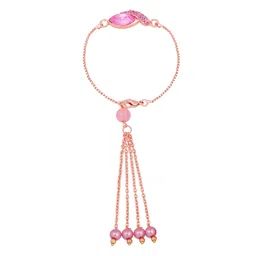 mahi Rose Gold Plated Pink Crystals Studded Simple and Classic Lumba Rakhi for Bhabhi (RAL1100805ZPin) image 1