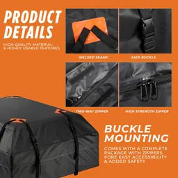 NEWDRU Durable Roof Top Cargo Bag 425L Capacity -15 Cubic Feet Waterproof & Dustproof Car Roof Bag | Heavy-Duty Roof Carrier for Cars with Roof Rack, Rails, or Bars | Classic Black image 3