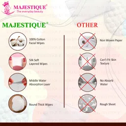 Majestique Premium Makeup Removal Cotton Pads Round and Square | Double Sided 100% Thick Layered Cotton Pad | Soft and Gentle Multipurpose Pads | Face Cleaning Cotton Pads- 150Pcs/1 Box image 4