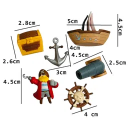 Moira Miniature Pirate Themed Decoration Set, 6 Pieces, Includes Ship Wheel, Treasure Chest, Anchor, Barrel and Figurine image 3