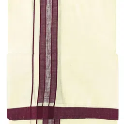 yettalan YETTALANMens Fancy Border 100% Cotton Cream Dhoti 4.00 Meters Double Mundu/Vesti image 2