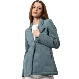 campus sutra Suede Women's Single Breasted Standard Length Coat image 1