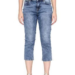 happening Plus Size Women -Curvy Slim Fit Stretch Denim Capri/Cropped Jeans- MID Rise -Above Ankle-Mid Blue - Waist Size 30(M) / 48(8XL) inch image 1