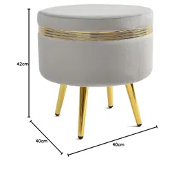 nacia Ottoman Pouffe Stool for Living Room Sitting, Grey (16x16x17 inch, Pack of 2) - Round Footstool/Foot Rest with 4 Wooden & Golden Metal Legs for Dressing Table, Home Decor, Balcony, Bedroom image 3