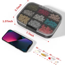 Restree Extra Large Pill Organizer, Portable Splittable Pill Case,Moisture-Proof Travel Pill Box for Vitamin,Fish Oil/Supplements(Black) image 2