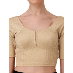 sft Round Neck Cotton Lycra Stretchable Elbow Sleeves Readymade Saree Blouse for Women Stylish image 4