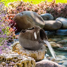 MYADDICTION Waterfall Water Fountain Jar Clay Pot for Home Office Flowing Water Ornament Brown image 3