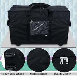 storite Nylon 70 Cm Large Travel Duffle Bag Luggage Storage Trolley Bag Luggage Bag for Travel with Five Wheels & Front Transparent Pocket (Black, 70 x 27.5 x 45 cm) image 3