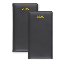 Purestory 2025 Pocket Diary with dates | Premium PU Leather 2025 Diary Planner Organizer | 2 Days per Page | Small Size (6.5inch x 3.5inch) | Pack of 2 - Black image 1