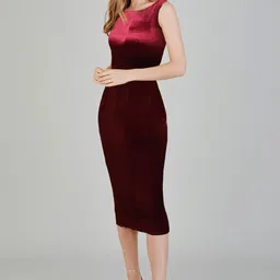 toochki Women's Maroon Velvet Solid Bodycon Western Dress | Dress for Women | A line Dress | Winter Dress | Western Dress | Latest Women Dress | Trendy Dress | Midi Dress image 4