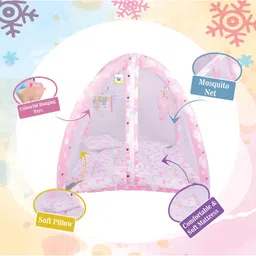 Toddylon Baby Play Gym New Born Baby Bedding|Mat With Hanging Toys|Mattress With Mosquito Net|Cotton Playing Mat|Baby Crawling Mats|Playmats & Floor Gyms (0-6 Months),1 Count,Pink image 3