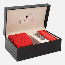 van heusen Mens__Neck Tie_Pocket Square_Cuff Links_(VHTCGRGSS000310_Red) image 3