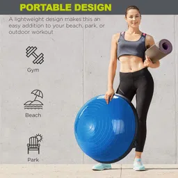 GISCO Balance Half Exercise Ball with Tube and Foot Pump 58 cm | Anti Burst & Anti-Slip Balance Trainer | Half Ball with Resistant Band | Halt Stability Exercise Ball for Pilates, Yoga, Fitness, Home Gym Workout | 58 CM, Pink image 4