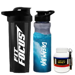COOL INDIANS Ultimate Gym Combo Set for Men and Women Workout - Boost Your Workout with Gym Proetin Shaker, Water Sipper Bottle & Whey Container Bottle Sipper Bottle/Gym Shaker/Whey Loader (White) image 1