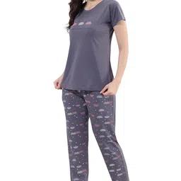 dzzo Cotton Night Suit for Women Girls | Women's Cotton Printed Night Suit Set of Shirt & Pyjama, Night wear Dress, Relaxed wear for Women Girls image 2