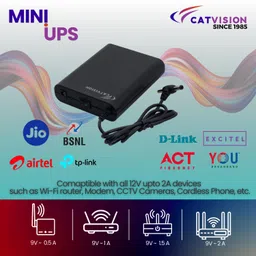 Catvision Mini UPS for Routers/Cameras/STBs I 12V-2A I 2x2600 mAh Battery Backup Upto 4 Hours | Surge & Discharge Protection I 12 Months Warranty | BIS Approved image 3