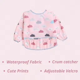 POLKA TOTS Waterproof Washable Full Sleeves Apron Feeding Bibs with Super Absorbent, Soft, Comfortable & Lightweight for Infants & Baby Toddlers - Cloud Design image 3