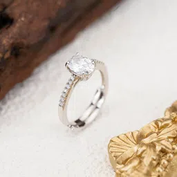 miss jo 92.5 Sterling Silver Opulent Oval Solitaire Ring, Adjustable Engagement Ring, Elegant Whites Collection, Gift for Women, BIS Hallmarked image 2