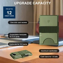 toyfid Slim Wallet for Men-Metal Card Holder Wallet,Minimalist Pop Up Mens Wallet,RFID Blocking Business Card Case Wallet with Backplate & Cash Band for Quick Card Access, Green, Minimalist image 5