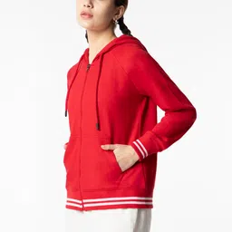 fyltr Women's Winter Hoodie with Stripe Rib Detail - Sporty Raglan Sleeve | Spacious Side Pockets | Full Zipper | Sweatshirts for Women | Casual Winterwear image 3