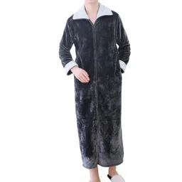 the style sutra Wearable Blanket Sweatshirt Long Zipper Front Nightgown Thick Onesie Pajamas Men Grey Green 3XL image 3
