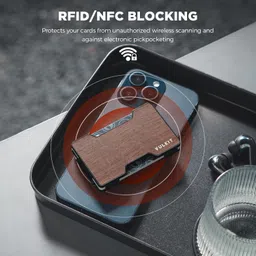 vulkit Slim Metal Wallet with Money Clip Minimalist Credit Card Holder Business Card Case Front Pocket Wallet, Wood, Minimalist image 4