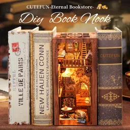 Cutefun DIY Book Nook Kit, DIY Dollhouse Wood Bookends Model Building Kit with LED Light, Wooden Model Kits for Teens and Adults to Build-Creativity Gift for Birthdays, Christmas, Valentines Day image 4