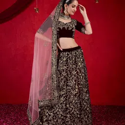 trendmalls Women's Velvet Sequin Embroidery Lehenga Choli with Dupatta | Bridal Party Stylish Wedding Lehenga Choli for women image 3