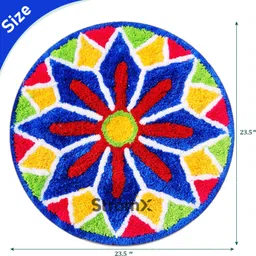 StromX Decorative Anti Slip Cotton Rangoli Shaggy Door Mat | Floor Mat for Your Bathroom, Kitchen, Home, Door Entrance & Living Room (24X24 Inches, Multi), Round… image 2