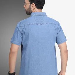 d... finish Men's Denim Casual Shirt | Denim Half Sleeve Shirt image 2