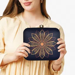 artklim Printed Black Golden Mandala Clutch Bag For Women With Detachable Strap image 2
