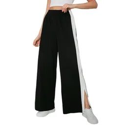 paralians Women Bottom Wear Side Seam Split Hem Polyester Sweatpants with Trendy Black and White Design Wide Leg Pants with Elegant and Relaxed Fit image 1