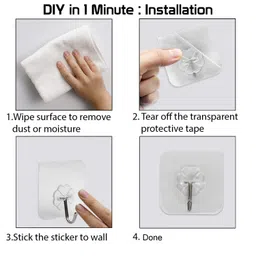 HOKIPO ® Magic Sticker Series Adhesive Hooks - Load Capacity 5 kg, Pack of 10 (Model - AR3474*10), Transparent image 5