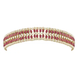 i jewels Gold Plated Metal Traditional Floral Kundan Pearl Studded Rajasthani Sheeshphool/Mathapatti for Women image 1