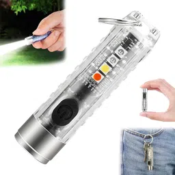 WISKA Mini Pocket Torch Light Rechargeable – Small LED Flashlight Keychain with USB Charging for Camping, EDC, COB Powerful Lights – Compact and Lightweight Key Chain Size image 1